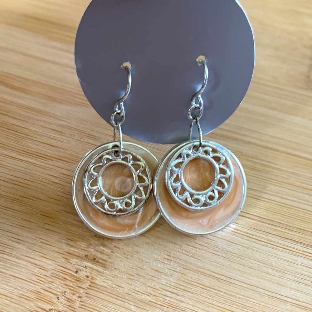 Enameled Fashion Earrings Silver/Peach